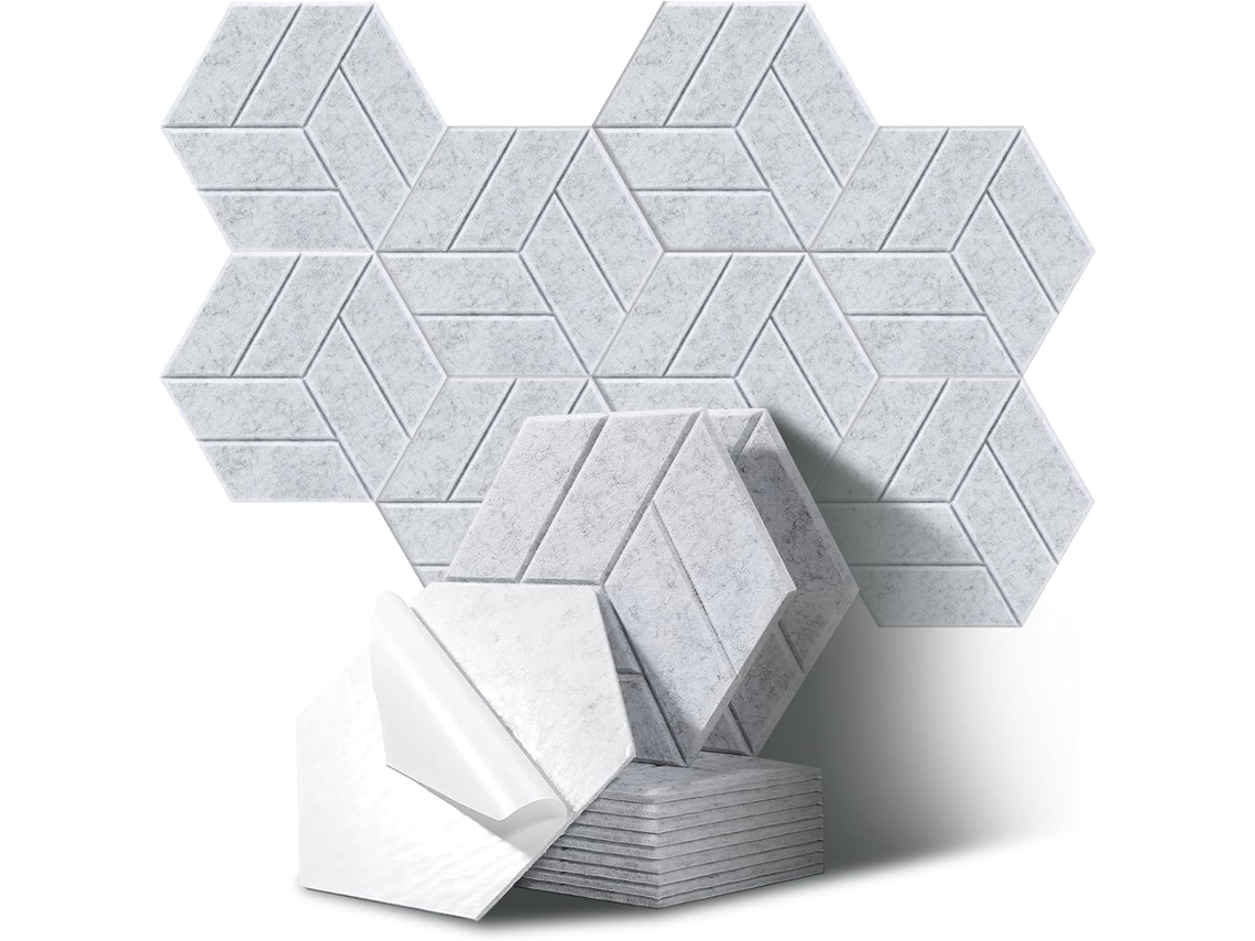 Paneles Acústicos Autoadhesivos Para Pared, Espuma Insonorizante Para Tratamiento Acústico (12 Unidades, Gris Claro/30x26cm) Gertiz