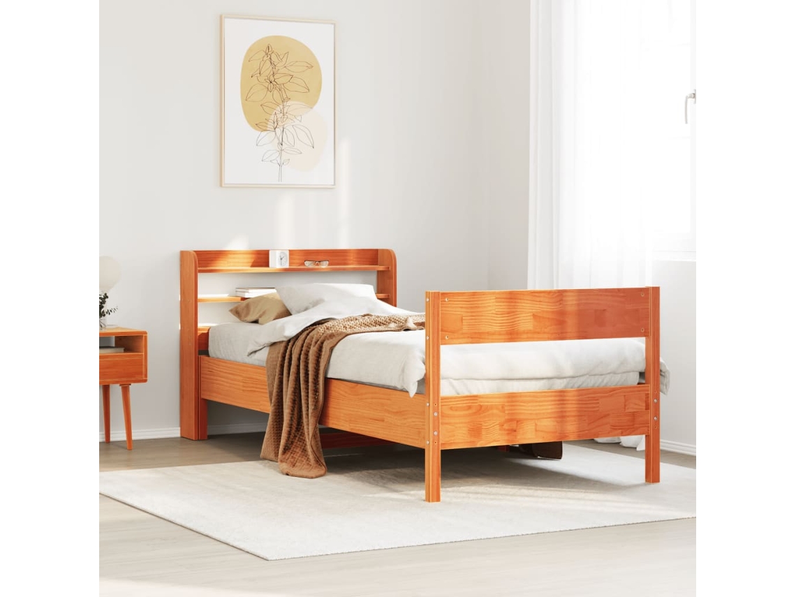 Estructura De Cama Sin Colchón Madera Maciza Marrón 75x190 Cm