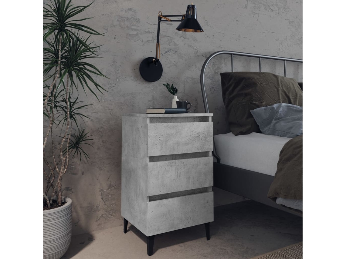 Mesita de Noche con Patas de Metal 40X35X69 Cm Gris Cemento