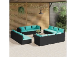 Conjunto de jardín DKD Home Decor de 13 piezas con cojines de mimbre negros