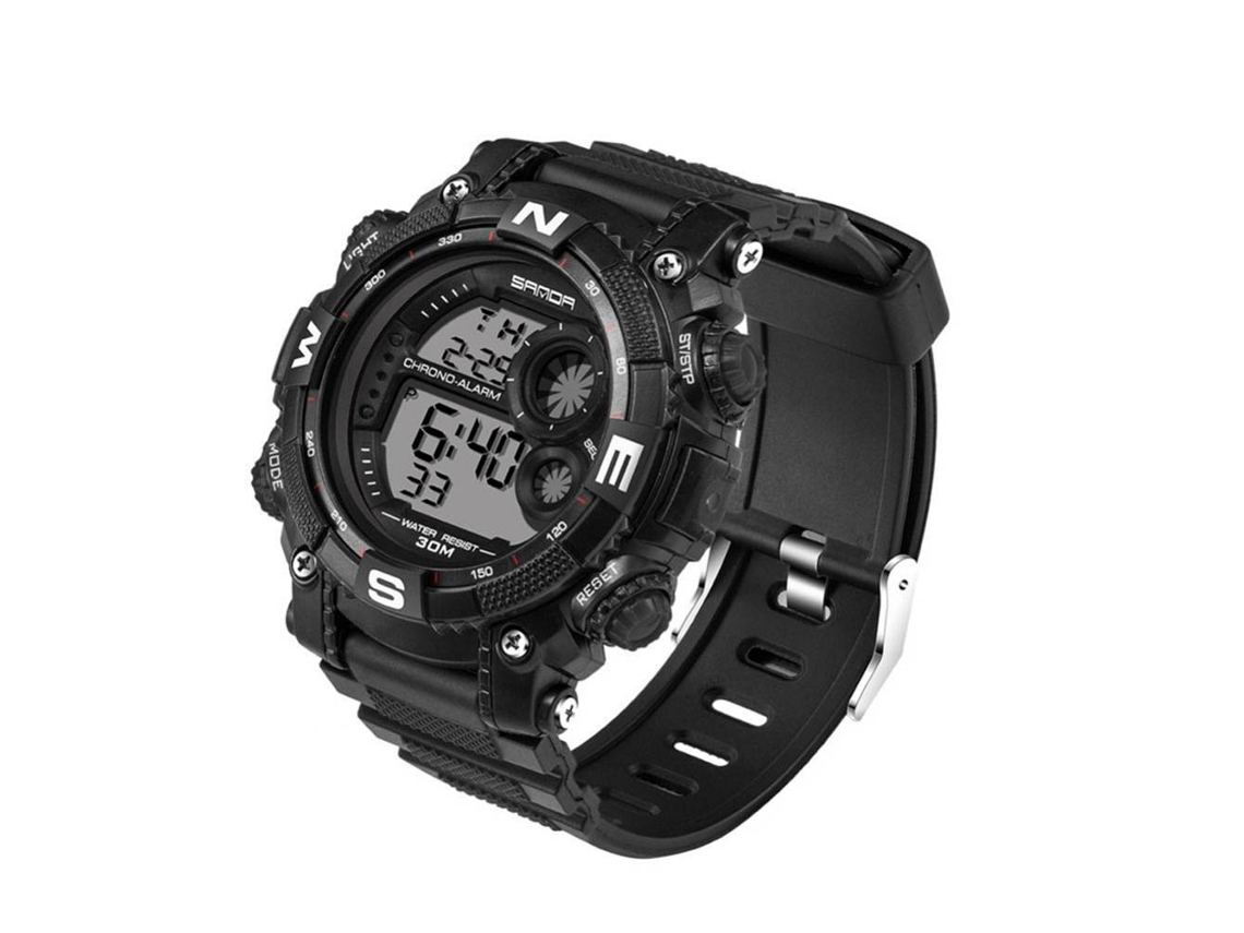 Reloj Electrónico De Pulsera Sanda Moda Multifuncional Simple Negro