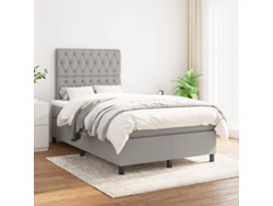 Cama Box Spring Con Colchón Tela Gris Claro 120x200 Cm