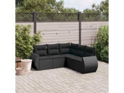 Conjunto de sofá de jardín de 5 piezas con cojines de mimbre sintético negro, Dkd Home Decor