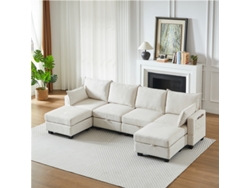 Sofá modular em chenille em formato de U com 6 lugares