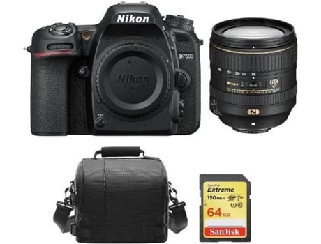 Kit Cámara Réflex NIKON D7500 + AF-S DX 16-80MM F2.8-4E ED VR + Tarjeta SD de 64GB + Funda para cámara