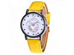 Reloj De Pulsera Para Mujer Con Colgante De Corazón, Correa De Piel Sintética, Estilo Casual, Cuarzo Amarillo.