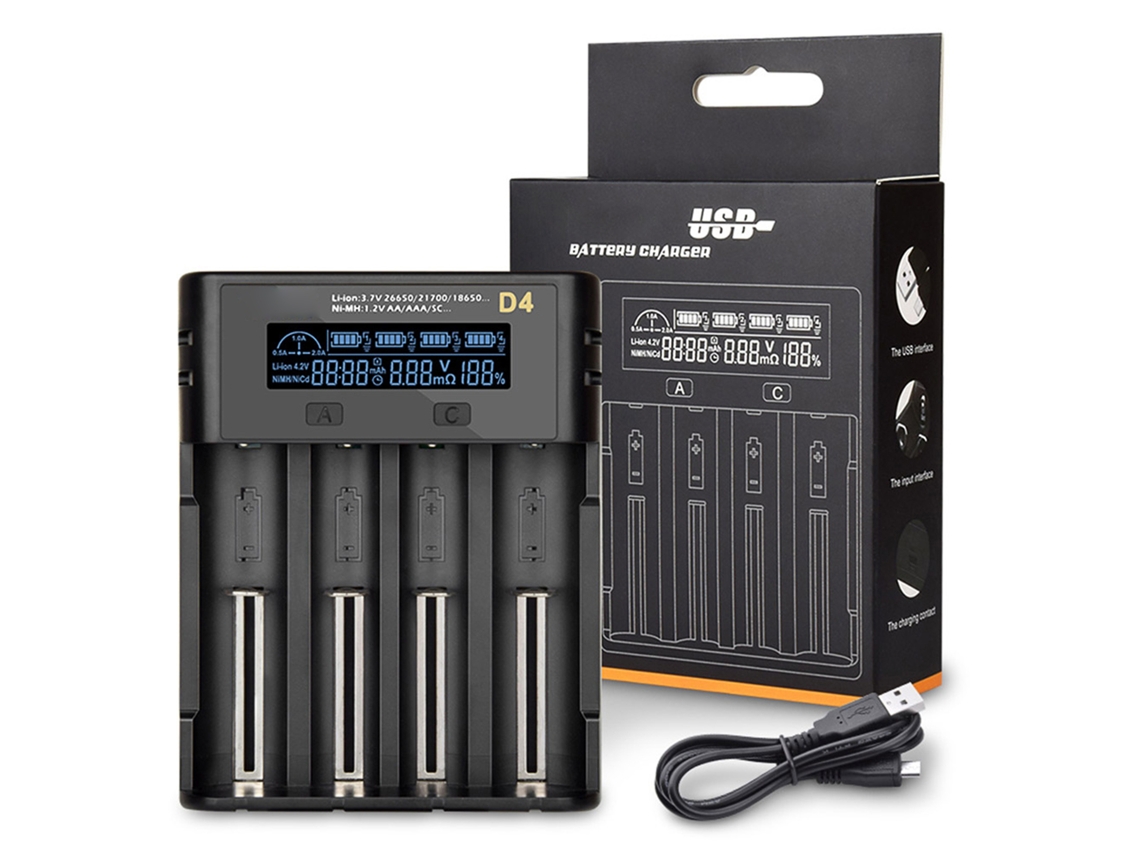 Cargador De Baterías Yonii D4 Con Pantalla Lcd Y 4 Ranuras Para Baterías De Litio Nimh 21700, 26650, Aa Y Aaa.
