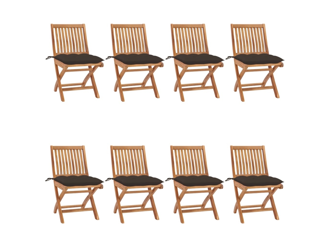 Sillas de jardín plegables de teca maciza de 8 piezas con cojines DKD Home Decor