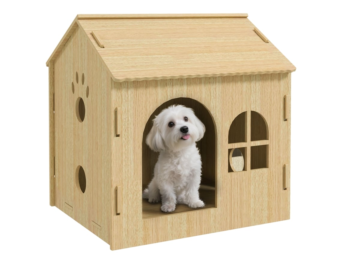 Caseta Para Perros Interior Con Ventana Diseño De Garra Hueca Casita Para Perros Y Gatos 49,5x41x51 Cm Roble