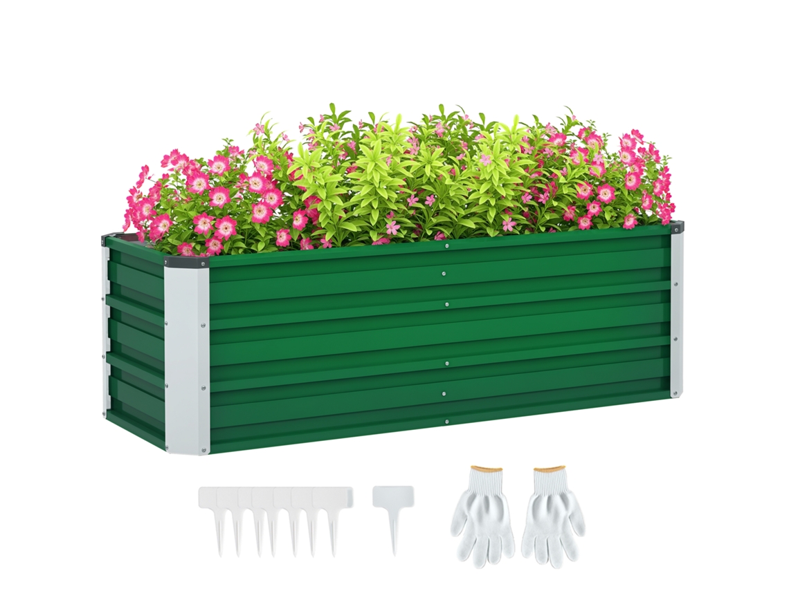 Canteiro de aço para jardim com luvas, floreira urbana, vaso retangular (125x47x40 cm) Verde S/MARCA