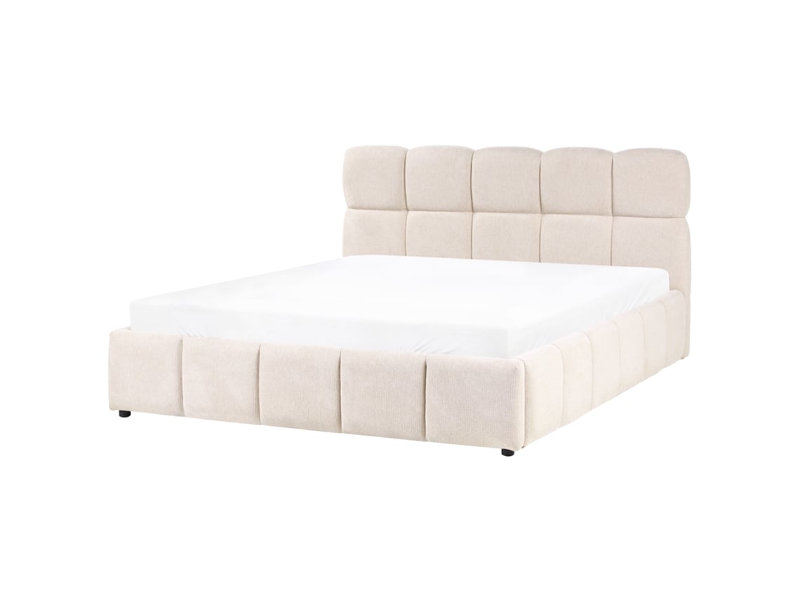 Cama De Casal Beliani Noyon De Tecido Creme 160x200