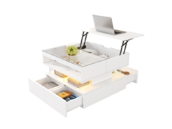 Mesa de centro elevable MOBRIO con 16 colores, tablero de cristal y soportes de acrílico blanco