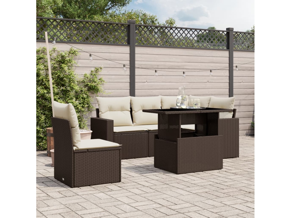Conjunto de sofá de jardín de 6 piezas con cojines de mimbre sintético marrón de DKD Home Decor