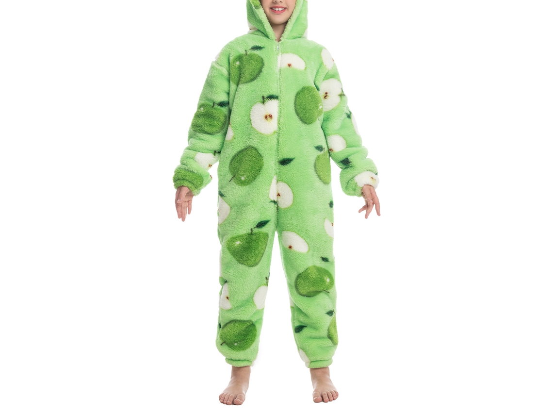 Pijama Infantil De Una Pieza De Felpa Con Capucha Y Cierre De Cremallera Para Niños Y Niñas - Invierno