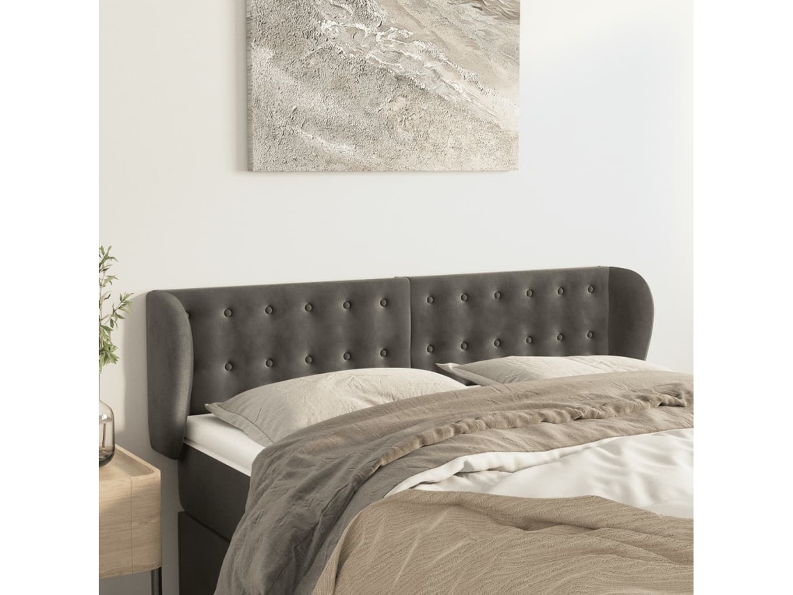Cabecero con Alas de Terciopelo 147x23x78/88cm Gris Oscuro