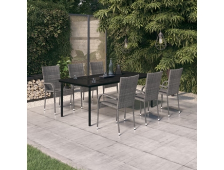 Conjunto 7 de comedor para jardín VIDAXL gris y negro