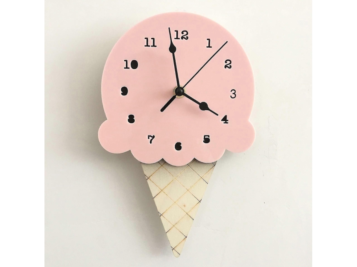 Reloj de pared silencioso con forma de helado rosa, estilo dibujos animados, para decorar la habitación de un niño o la guardería. GOKOCO