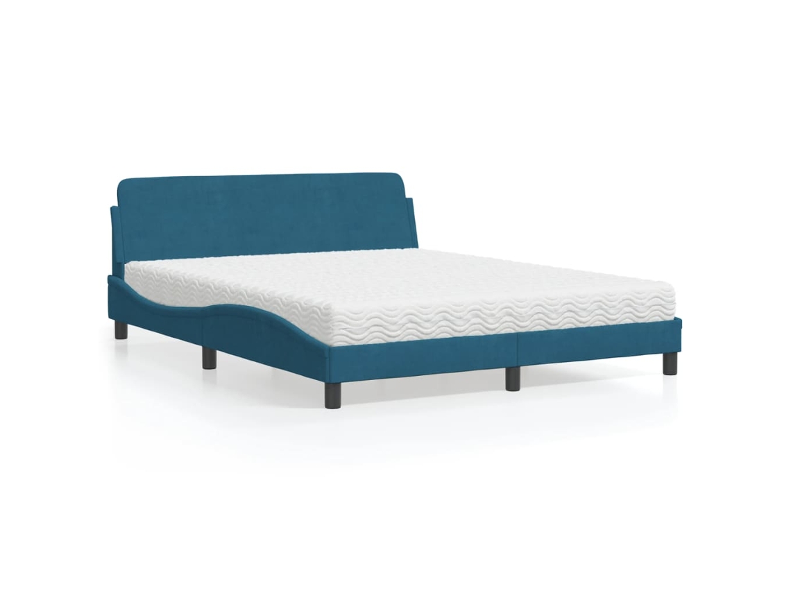 Cama Con Colchón Terciopelo Azul 160x200 Cm