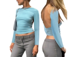 Camiseta sexy de manga larga sin espalda para mujer con espalda descubierta