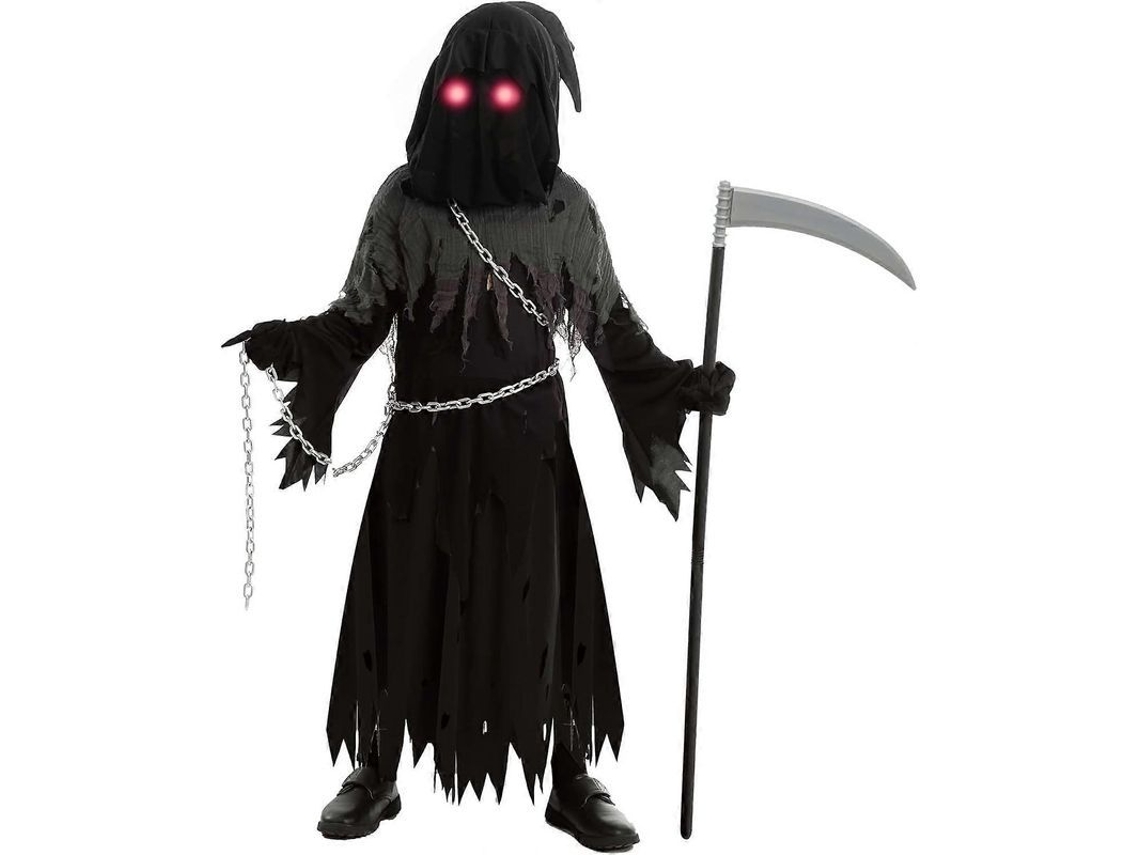 Disfraz De Segador Con Ojos Brillantes Unisex Para Niños Para Halloween Fantasma Espeluznante Grande (10 - 12 Años)
