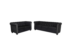 Conjunto de sofá Chesterfield de 2 y 3 plazas en piel artificial. Decoración del hogar Dkd negra