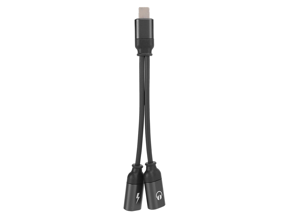 Adaptador De Carga Para Auriculares 2 En 1 Con Cable Doble Plug And Play Para Ios En Aluminio Negro.