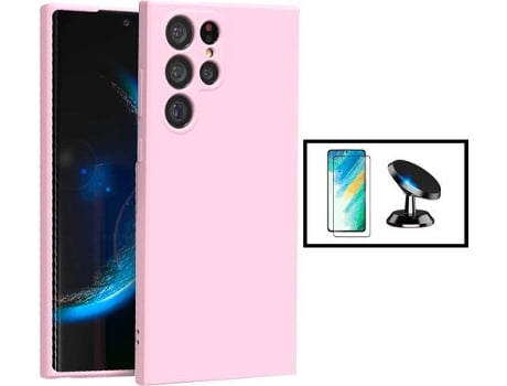 Kit Carcasa + Protector de Pantalla GorilaGlass + Soporte Magnético Samsung Galaxy S22 Ultra 5G G4M Rosa