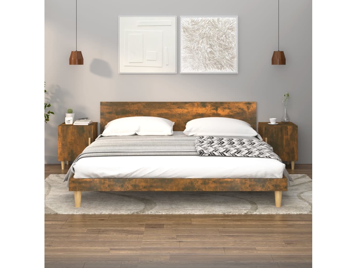 Mesitas de Noche LOVELY HOME Mesinha 2 Pcs Derivados de Madeira Carvalho Fumado