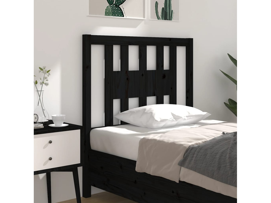 Cabecero Madera Maciza De Pino Negro 96x4x100 Cm