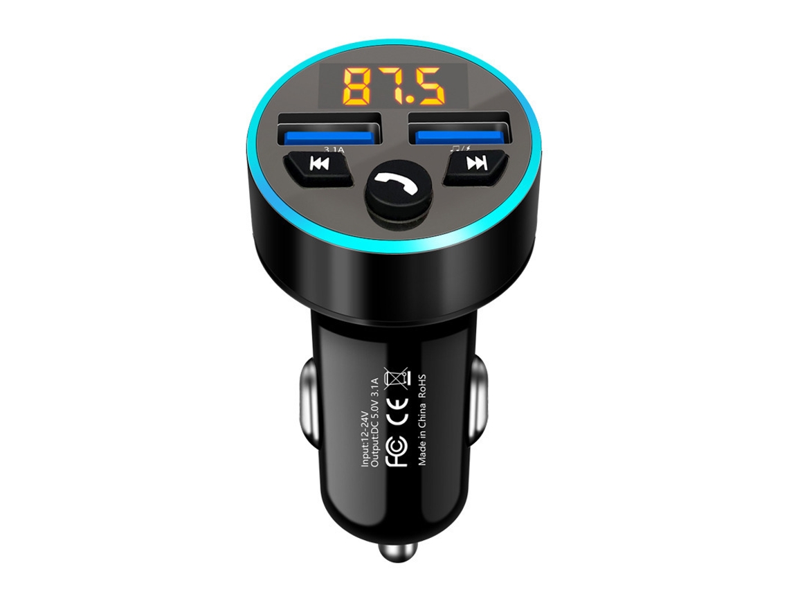 Transmisor de FM YIZHOOD A11 Carregador USB duplo 3.1A para carro Bluetooth 5.0 mãos-livres … negro