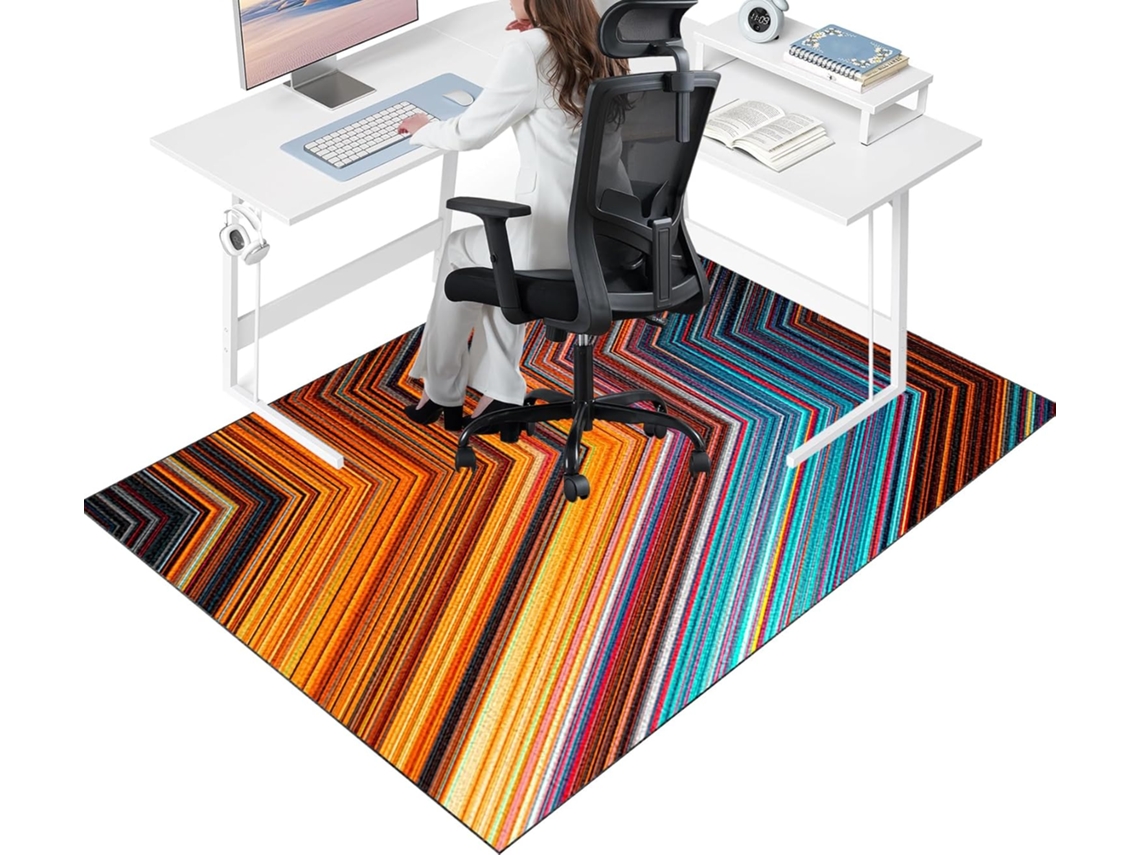 Tapete Antiderrapante Resistente 90 X 120 Cm Piso Madeira Parquet Azulejo Azul Escritório,