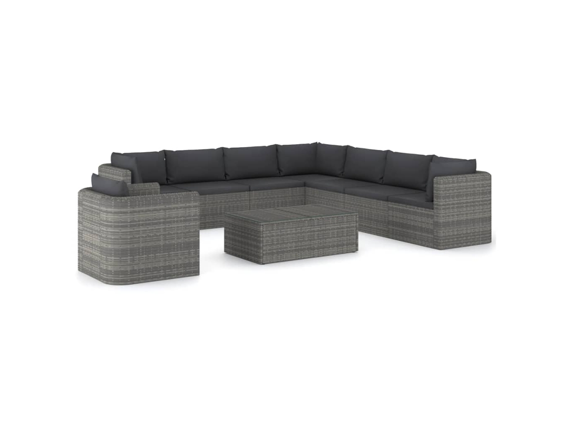 Conjunto 9 de muebles de jardín VIDAXL ratán sintético y cojines gris
