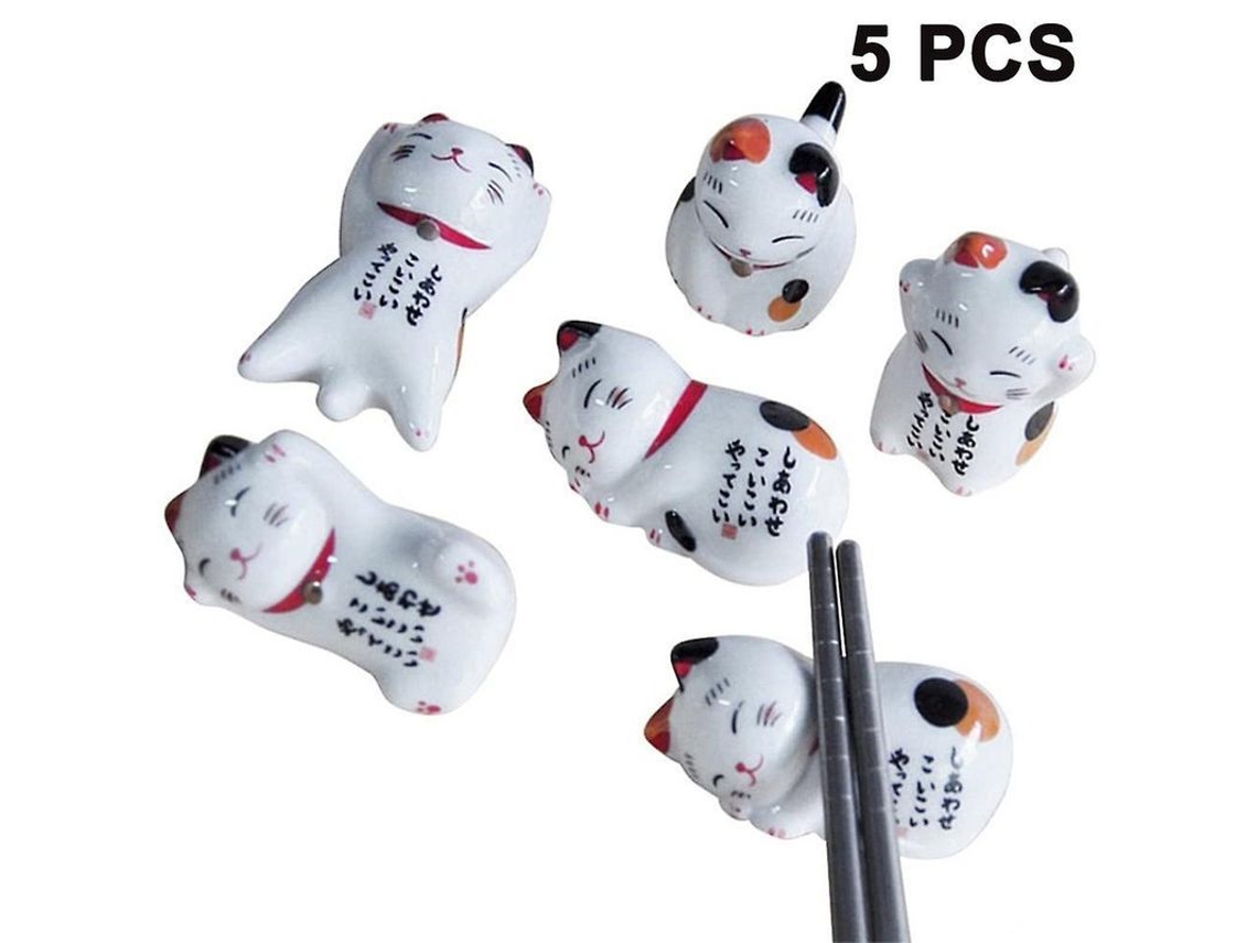 5 Agarraderas de Cerámica Gatito De La Suerte para Tenedores Cucharas Cubiertos Palillos