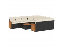 Conjunto de 11 sofás de jardín con cojines de mimbre, color negro, EXCLUSIVO DE LA CASA