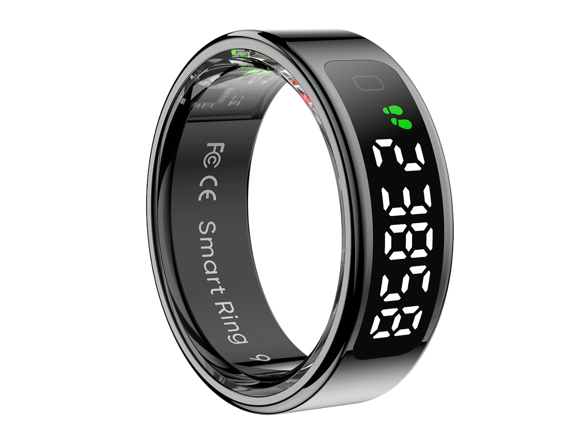 Anillo Inteligente Con Pantalla (talla 12, Negro), Control Táctil Inteligente, Resistencia Al Agua De 5 Atm, Unisex, Compatible Con Carga Inalámbrica.
