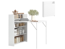 Mesa de comedor plegable, ideal para espacios pequeños, con 4 estantes discretos, mesa de cocina plegable, función antivuelco, color blanco.