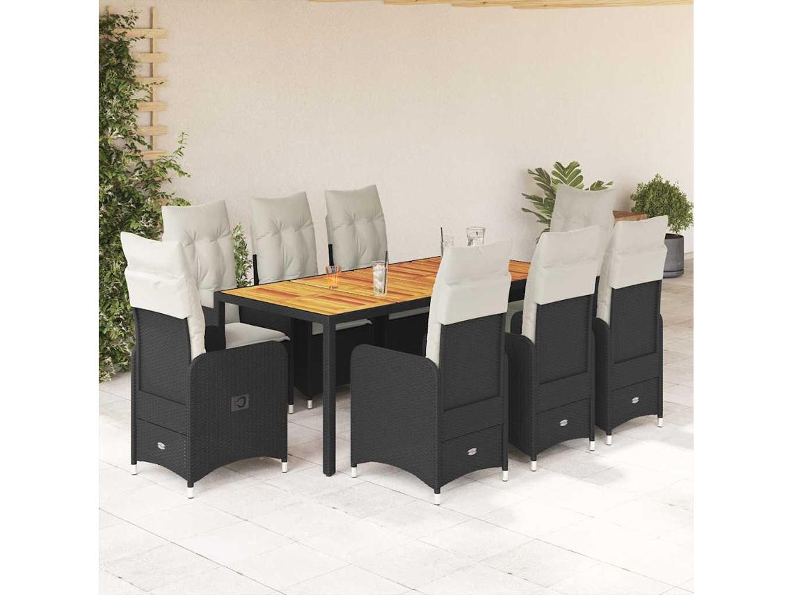 Conjunto de bistró de jardín de 9 piezas DKD Home Decor con cojines de mimbre negros