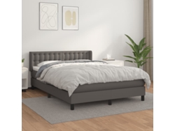 Cama Box Spring Con Colchón Cuero Sintético Gris 140x190 Cm