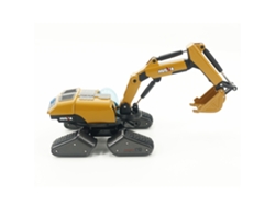 Vehículo de construcción en miniatura, camión excavadora con cargadora y rodillo, fabricado en metal y plástico.