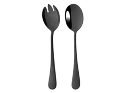 Juego de cubiertos de acero inoxidable, compuesto por cuchara y tenedor, ideal para ensaladas. MDUG (negro)