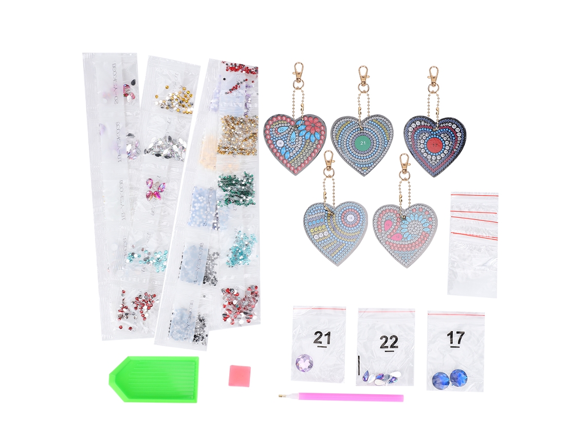5 Piezas De Llaveros De Corazón Con Pintura De Diamantes, Colgantes De Resina Para Equipaje, Manualidades.