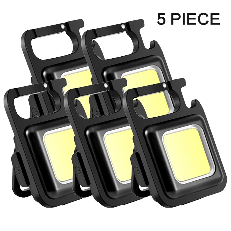 Linterna Cob (200 Ma, Paquete De 5) - Mini - Llavero - Exterior - Impermeable - Emergencia - Luz De Trabajo Para Camping Y Pesca