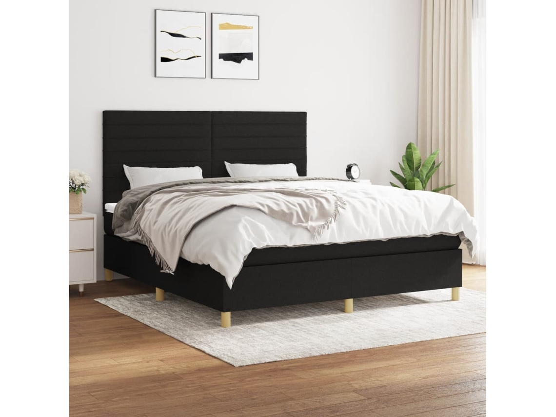 Cama Box Spring Con Colchón Tela Negro 160x200 Cm