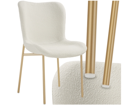 Silla tapizada Tessa en tejido bouclé, diseño ergonómico, blanca/dorada TECTAKE