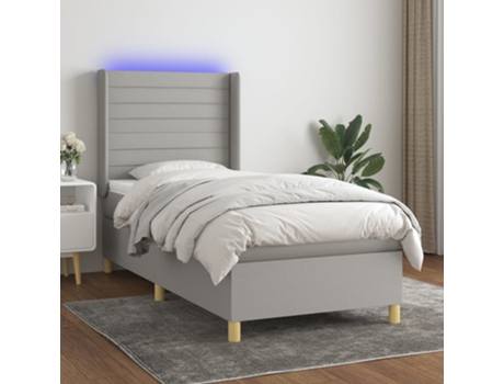 MAISON EXCLUSIVE Cama con somier con colchón y LED 90x190 cm tela gris claro