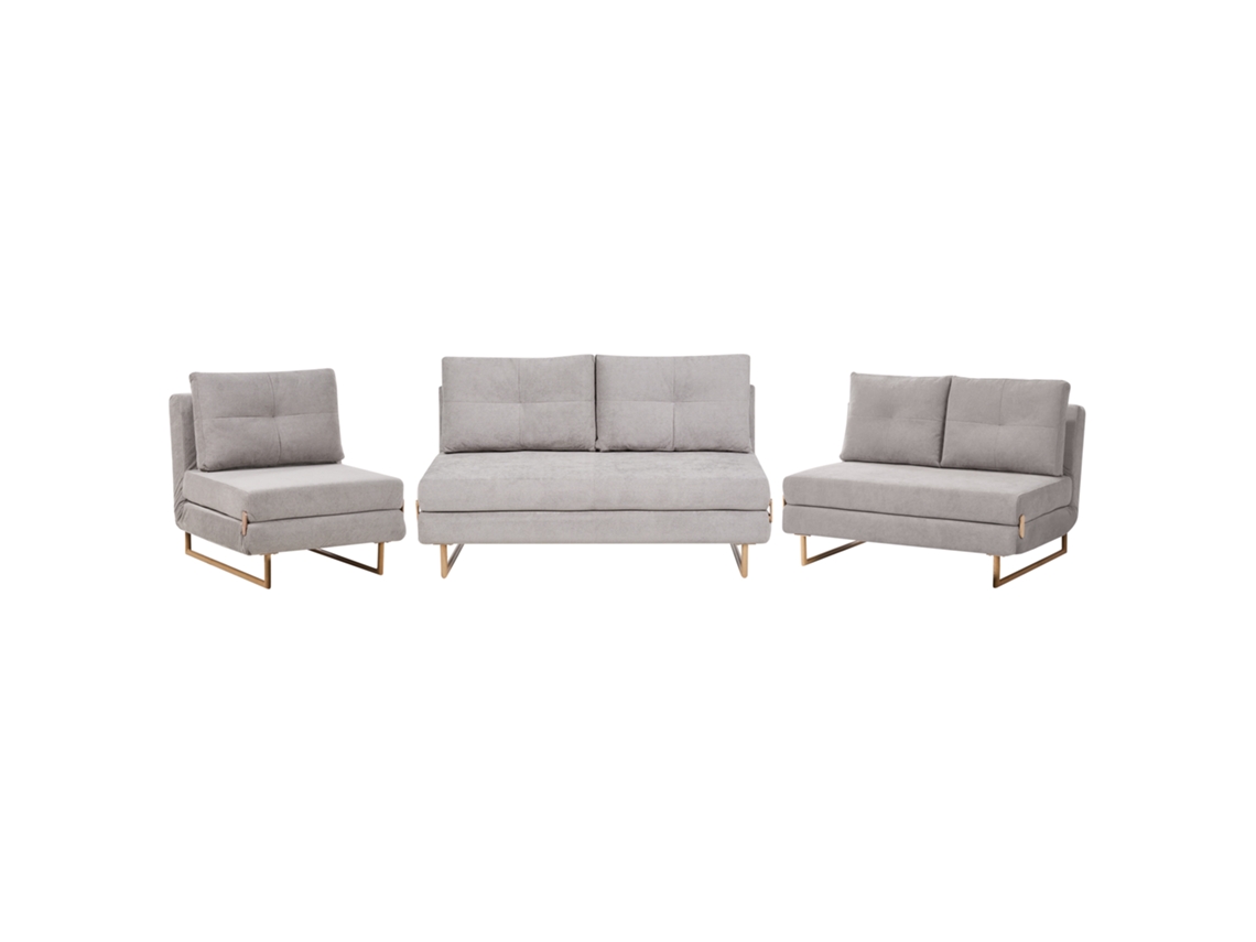 Conjunto de sofás Beliani Jerslev Cambalhota para 6 personas en tela gris