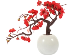 Bonsái De Crisantemo Artificial, Maceta Redonda Pequeña Decorativa De Cerámica, Flores Artificiales Rojas