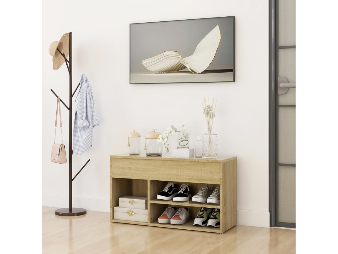 Banco zapatero madera contrachapada roble Sonoma 80x30x45 cm