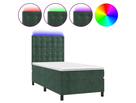 VIDAXL Colchón con somier/LED (Verde - Terciopelo - 90 x 190 cm)