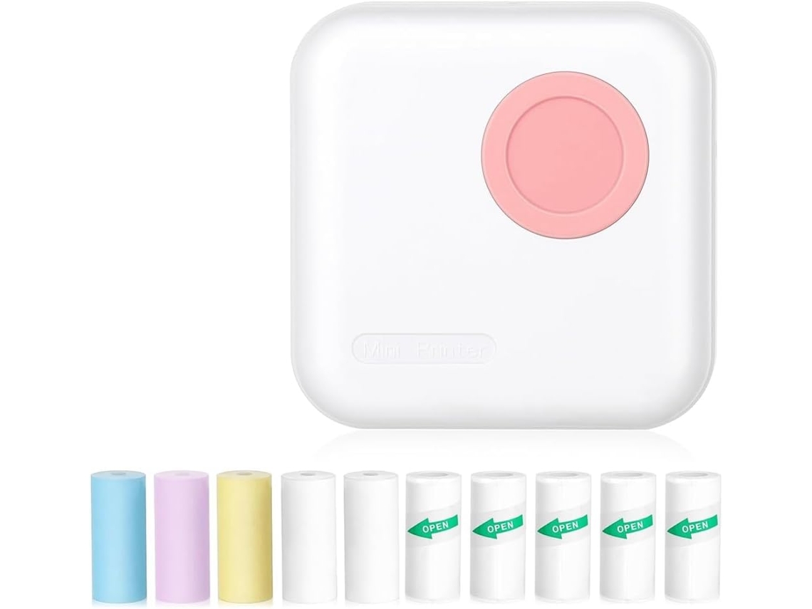 Mini Impresora Térmica Bluetooth Con 10 Rollos De Papel Y Para Fotos,